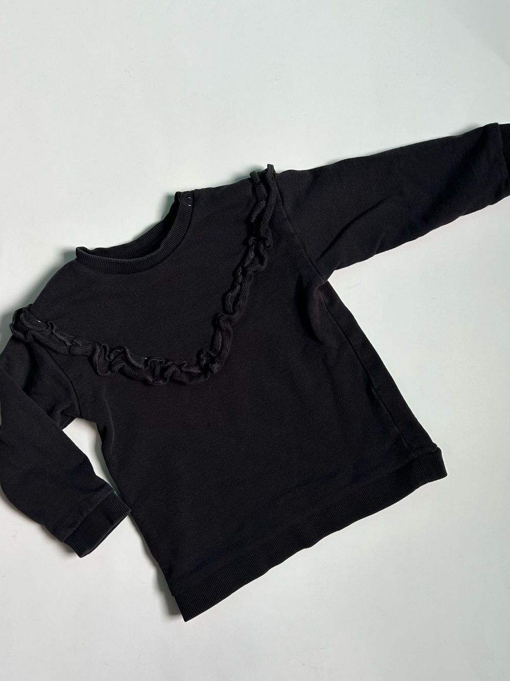 H&M Ruffle Detail Crewneck Sweatshirt - Black